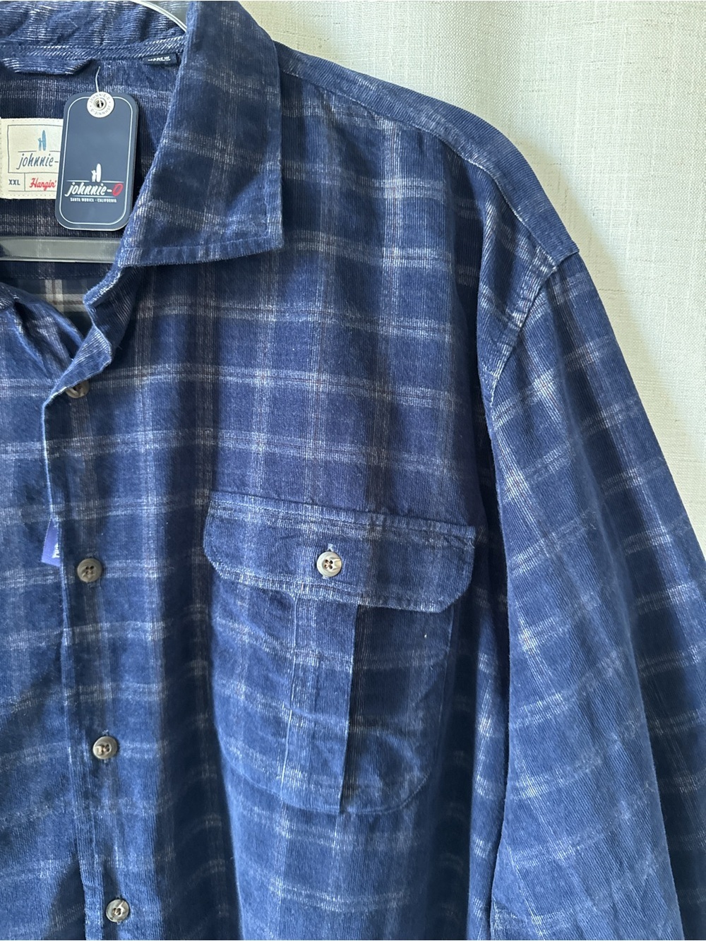 Johnnie-O Shearer Corduroy Button-Down Shirt Blue Plaid Size XXL NWT - Picture 7 of 16